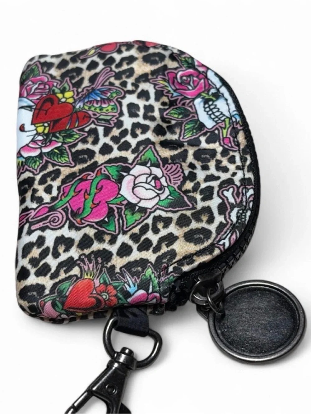 Ed Hardy Black and Pink Wristlet Set with Leopard Skull Coin Purse